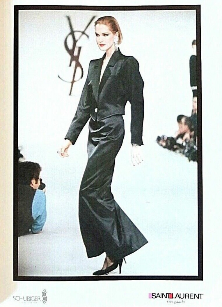 Dianne De Witt featured in  the Saint Laurent Rive Gauche advertisement for Autumn/Winter 1983