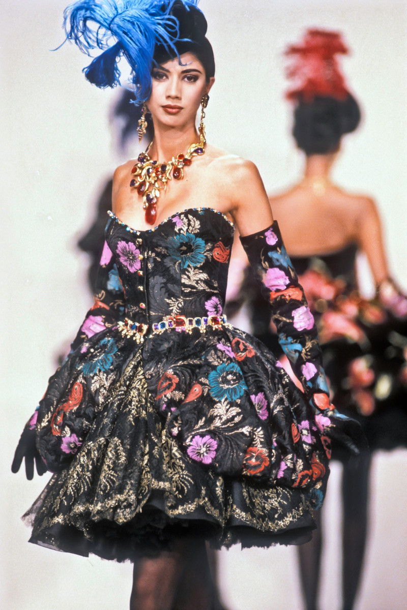 Perine Fernando featured in  the Emanuel Ungaro Haute-Couture fashion show for Autumn/Winter 1990