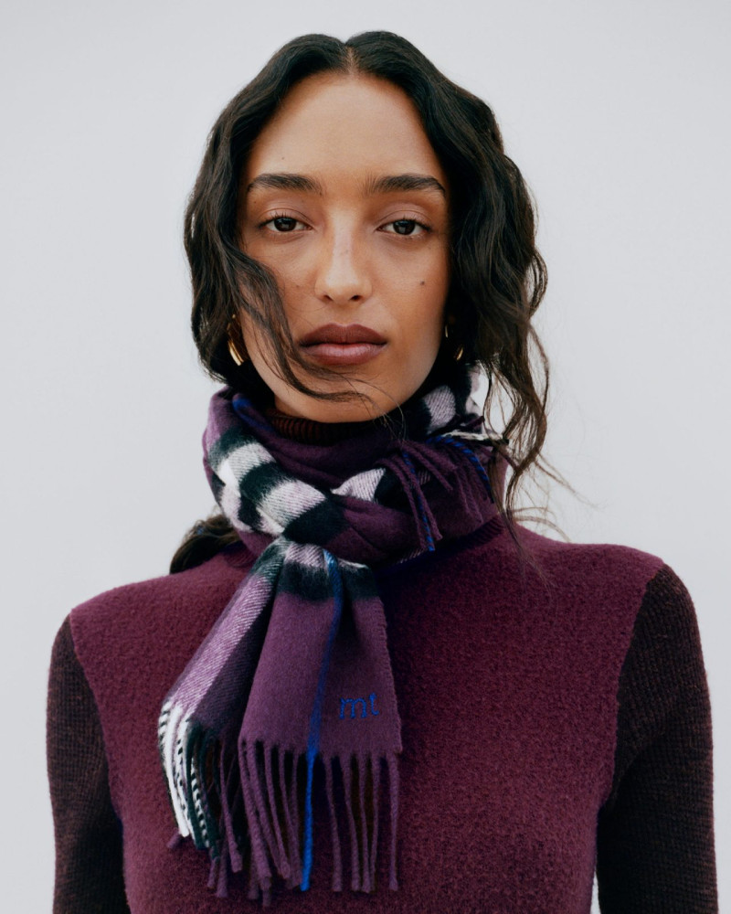 Mona Tougaard featured in  the Burberry Check Scarf Portrait Series advertisement for Autumn/Winter 2025