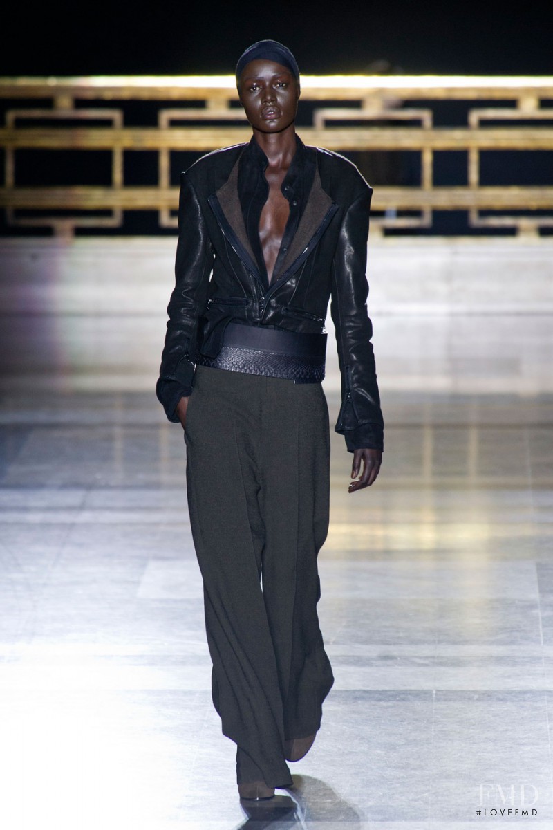 Ajak Deng featured in  the Haider Ackermann fashion show for Autumn/Winter 2014
