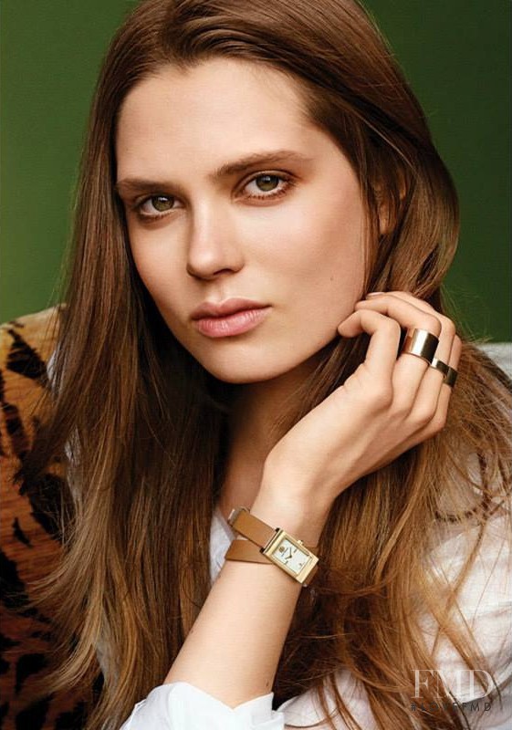 Caroline Brasch Nielsen featured in  the Tory Burch Watch Collection advertisement for Spring/Summer 2015