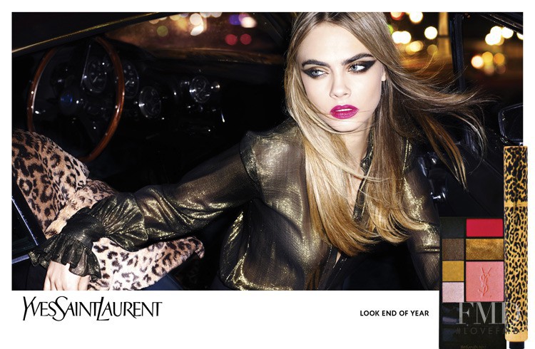 Cara Delevingne featured in  the YSL Beauty Leather Fetish advertisement for Autumn/Winter 2014