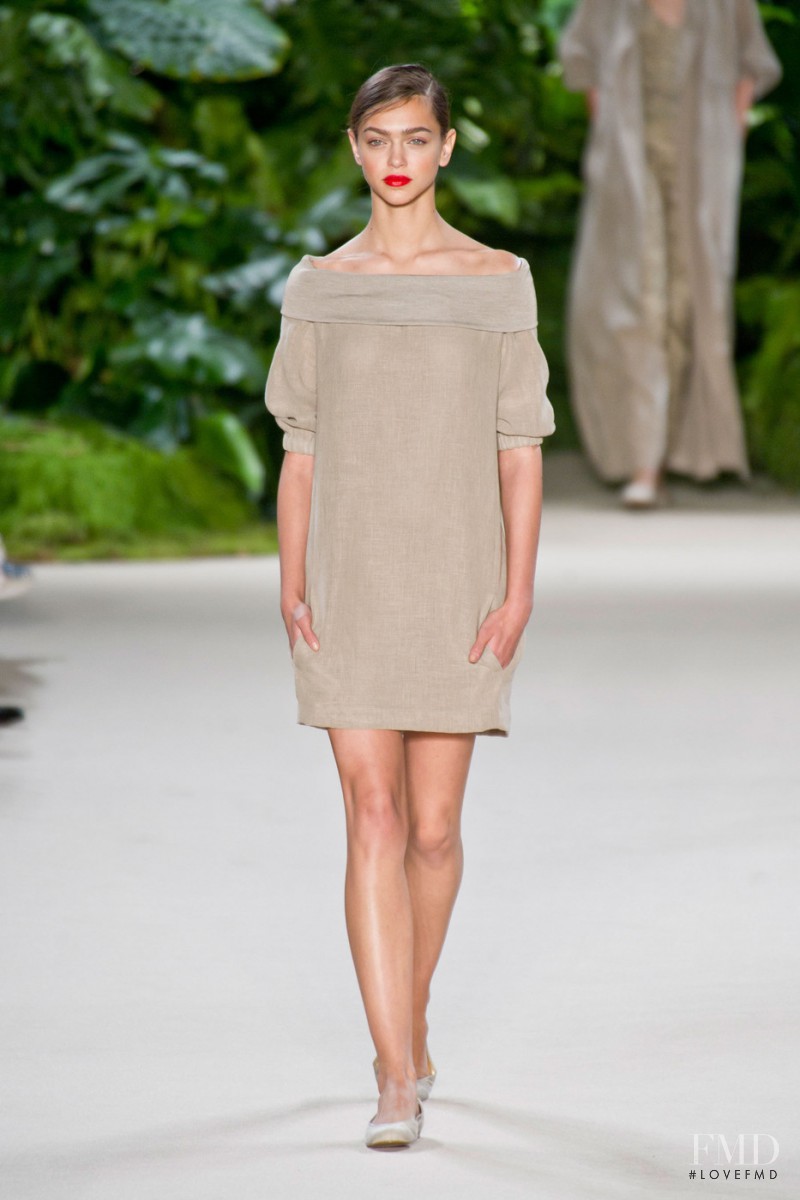Zhenya Katava featured in  the Akris fashion show for Spring/Summer 2013