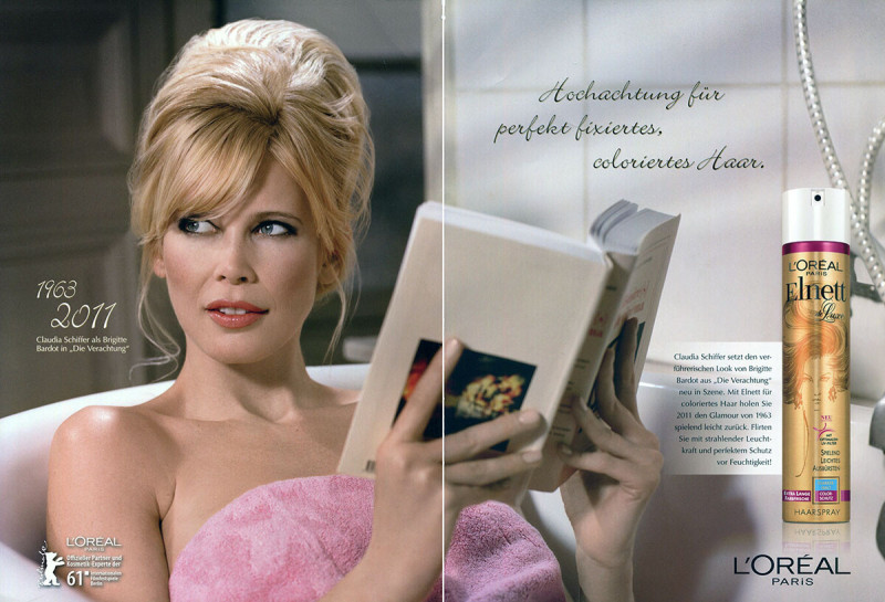 Claudia Schiffer featured in  the L\'Oreal Paris Elnett Satin advertisement for Spring/Summer 2010