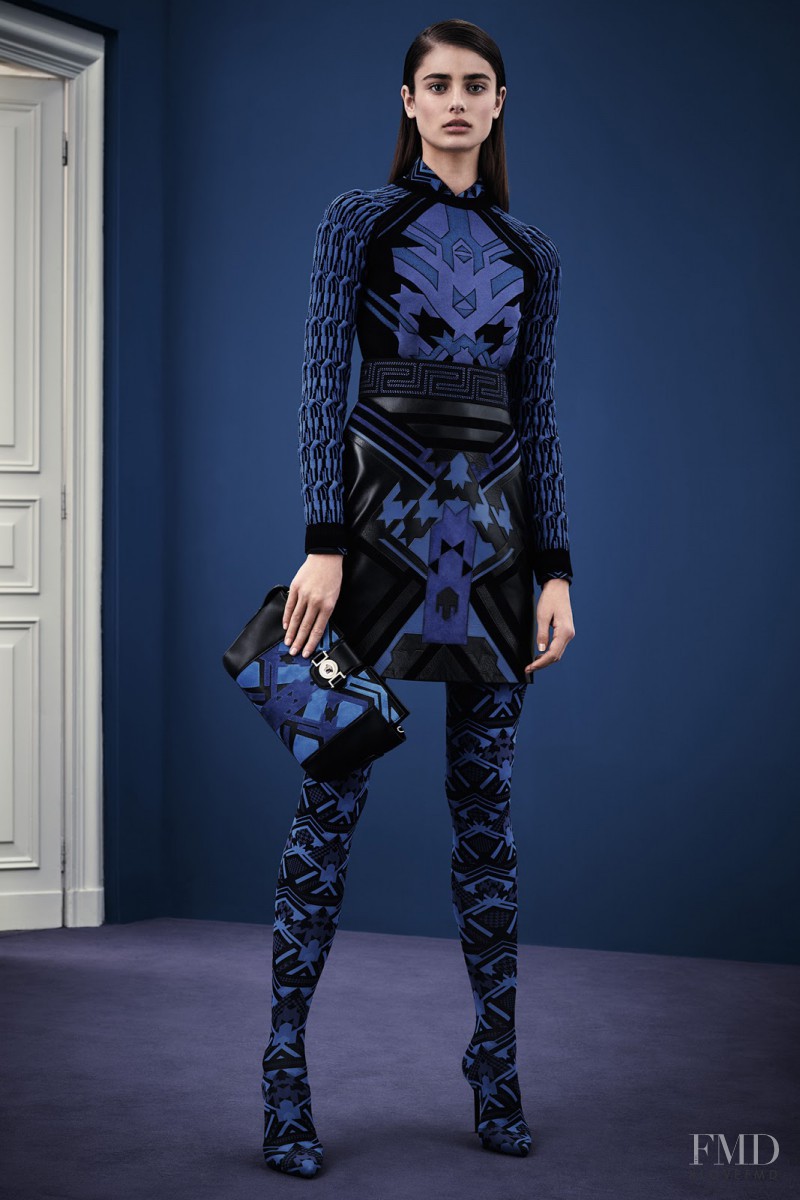 Taylor Hill featured in  the Versace lookbook for Pre-Fall 2015