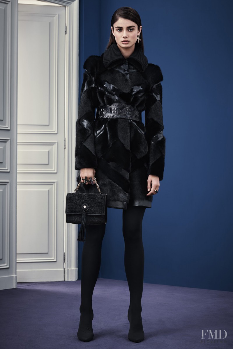 Taylor Hill featured in  the Versace lookbook for Pre-Fall 2015