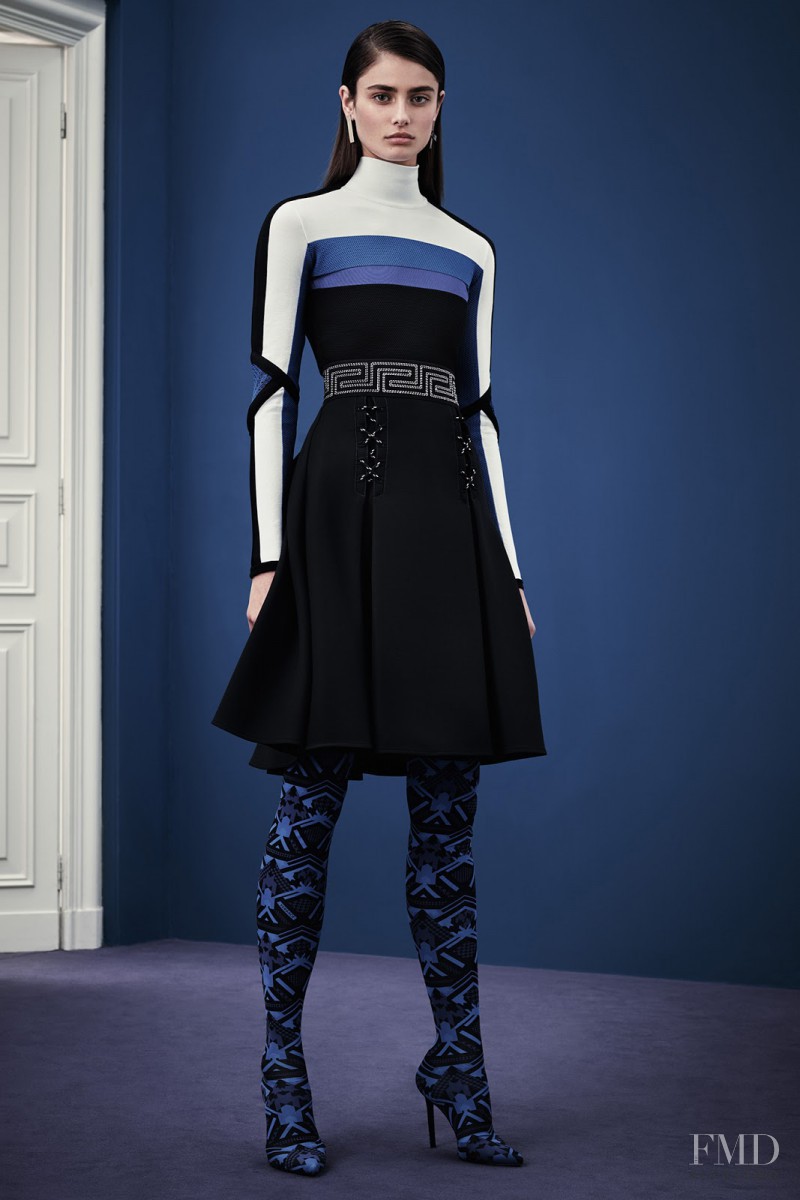 Taylor Hill featured in  the Versace lookbook for Pre-Fall 2015