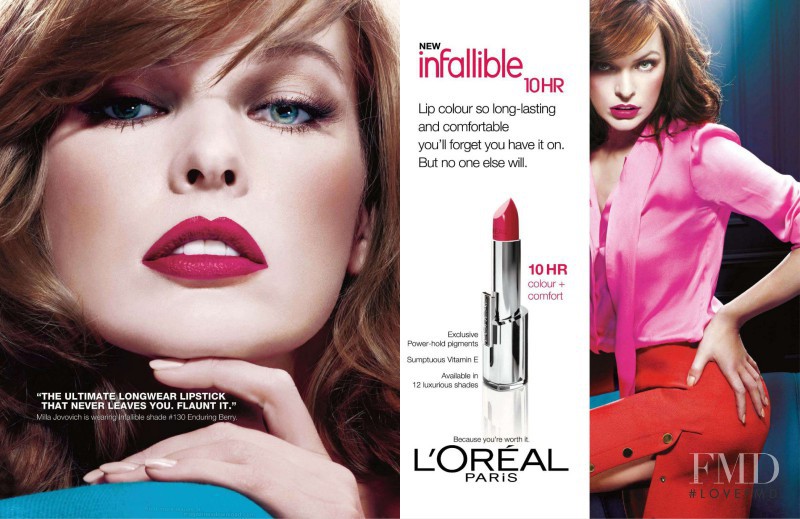 Milla Jovovich featured in  the L\'Oreal Paris infallible le gloss 8hr advertisement for Spring/Summer 2012